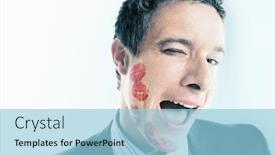  Presentation with lipstick - Colorful slides enhanced with flirtatious businessman with lipstick marks over his face backdrop and a light blue colored foreground