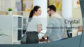  Presentation with leaving a job - Audience pleasing theme consisting of flirty colleagues leaving office together backdrop and a  colored foreground