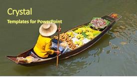  Presentation with thailand - Audience pleasing PPT theme consisting of float - damnoen saduak floating market backdrop and a tawny brown colored foreground