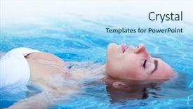  Presentation with blue water - Presentation design consisting of float - girl in bikini relaxing floating background and a sky blue colored foreground