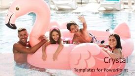  Presentation with swimming pool - Presentation featuring float - happy young family having fun background and a coral colored foreground