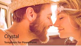  Presentation with envelope - PPT theme featuring float envelope - hipster couple on road trip background and a  colored foreground