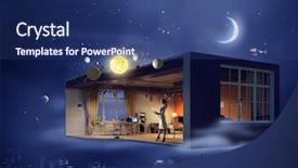  Presentation with dreams - Beautiful slide deck featuring floating architecture - realize your design dreams mixed backdrop and a ocean colored foreground