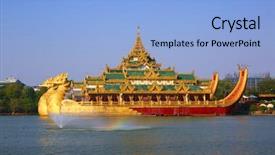  Presentation with myanmar mote lone yay paw - Slide deck enhanced with floating barge karaweik in yangon background and a  colored foreground