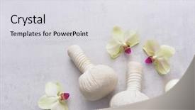  Presentation with spa concept stone - PPT theme having floating candles - spa herbal compressing ball background and a light gray colored foreground