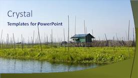  Presentation with barn - Slide deck having floating-cucumber-and-other-vegetables background and a sky blue colored foreground