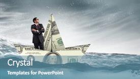  Presentation with boat - Cool new presentation design with floating dollars - businessman in boat made backdrop and a teal colored foreground