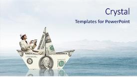  Presentation with boat - PPT layouts enhanced with floating dollars - businessman in boat made background and a sky blue colored foreground