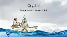  Presentation with geotechnical engineering soil boring boat - Cool new PPT layouts with floating dollars - businessman in boat made backdrop and a light gray colored foreground