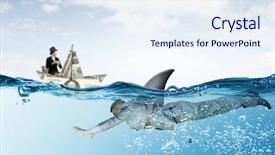  Presentation with boat - Slide set featuring floating dollars - businesswoman in boat made background and a sky blue colored foreground