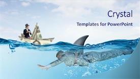  Presentation with boat - PPT theme featuring floating dollars - businesswoman in boat made background and a sky blue colored foreground