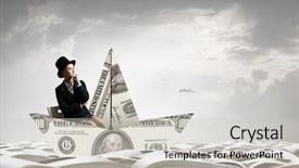  Presentation with sails sailing yacht catamaran sailing - Beautiful presentation design featuring floating dollars - successful businesswoman sailing on dollar backdrop and a light gray colored foreground