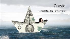  Presentation with sailing - PPT theme having floating dollars - successful businesswoman sailing on dollar background and a light gray colored foreground