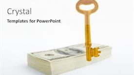  Presentation with floating - Beautiful PPT layouts featuring floating golden key in front of stack of us 100 bills over white background backdrop and a white colored foreground