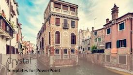  Presentation with venice - Presentation design with floating-house-on-canal background and a coral colored foreground