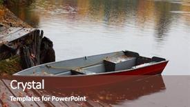  Presentation with fall leaves border autumn - Beautiful presentation design featuring floating images - rowboat at lower tahquamenon falls backdrop and a tawny brown colored foreground