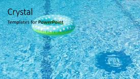  Presentation with floating - Colorful presentation design enhanced with floating-inflatable-toy-in-swimming backdrop and a teal colored foreground