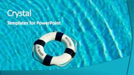  Presentation with floating - Presentation featuring floating life buoy with welcome background and a teal colored foreground