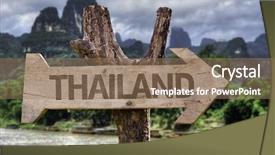  Presentation with thailand - Slides featuring floating market - thailand wooden sign background and a coral colored foreground