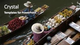  Presentation with floating - Amazing PPT layouts having floating market in damnoen saduak backdrop and a tawny brown colored foreground