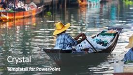  Presentation with global market integration - Presentation design featuring floating market in the thailand background and a dark gray colored foreground