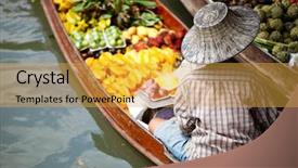  Presentation with floating - Amazing PPT theme having floating market near bangkok thailand backdrop and a yellow colored foreground