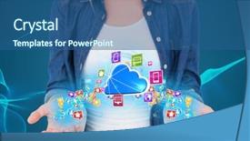  Presentation with blue lights - Cool new slide deck with floating on it and cloud backdrop and a ocean colored foreground