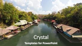  Presentation with rafting on bamboo rafts - PPT theme with floating rafts on the kwai background and a tawny brown colored foreground