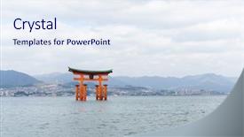 Presentation with floating - Presentation theme having floating torii gate in itsukushima background and a sky blue colored foreground