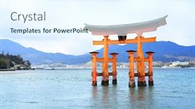  Presentation with hiroshima - PPT theme having floating-torii-gate-o-torii background and a sky blue colored foreground