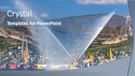  Presentation with tug boat - PPT theme consisting of floating-tug-boat-is-spraying background and a teal colored foreground