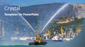  Presentation with tug boat - Cool new PPT layouts with floating-tug-boat-is-spraying backdrop and a teal colored foreground