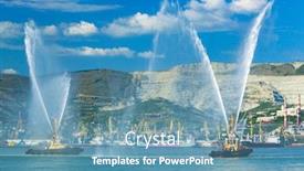  Presentation with boats - Slides consisting of floating-tug-boats-are-spraying background and a teal colored foreground