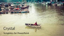  Presentation with lng - Audience pleasing PPT theme consisting of floating village near cat backdrop and a soft green colored foreground