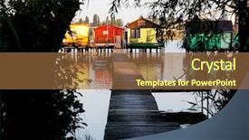  Presentation with floating - Theme with floating village on lake bokod background and a tawny brown colored foreground