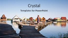  Presentation with hungary - Theme featuring floating village on lake bokod background and a  colored foreground