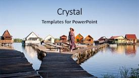  Presentation with cartoon village - Colorful PPT theme enhanced with floating village on lake bokod backdrop and a  colored foreground