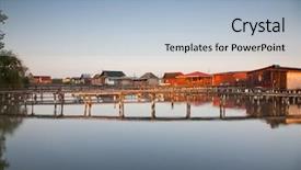  Presentation with cartoon village - Presentation theme with floating village on lake bokod background and a light blue colored foreground