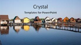  Presentation with floating solar farm - Slides with floating village on lake bokod background and a light blue colored foreground