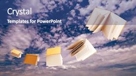  Presentation with learning - Presentation theme featuring flock of books flying background and a ocean colored foreground