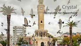  Presentation with square - Theme consisting of flock-of-pigeons-flying-around background and a mint green colored foreground