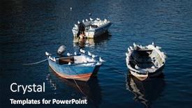  Presentation with fishing boats - Presentation theme featuring flock-of-seagulls-sits background and a navy blue colored foreground