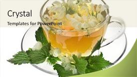  Presentation with nettle - PPT theme consisting of flog - herbal tea cup with flowers background and a yellow colored foreground