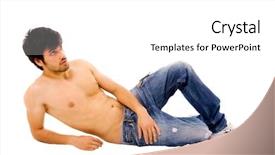  Presentation with machine shop floor - PPT theme consisting of flog - young sensual man lying background and a white colored foreground