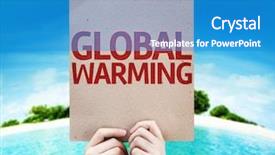  Presentation with global warming - Beautiful PPT theme featuring warning flood level - global warming card backdrop and a soft green colored foreground