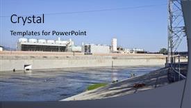  Presentation with river valley - Presentation theme with los angeles river passes an industrial section of the san fernando valley background and a light blue colored foreground