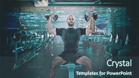  Presentation with training - Audience pleasing presentation design consisting of flood images - funny image of man training backdrop and a ocean colored foreground