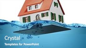  Presentation with flooding - Colorful slide set enhanced with flood images - toy house sinking underwater backdrop and a teal colored foreground