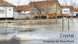  Presentation with disaster flood - Beautiful PPT layouts featuring flood in the village backdrop and a light gray colored foreground