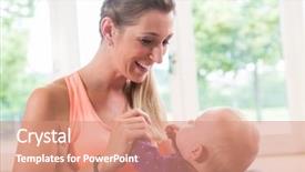  Presentation with mom baby - PPT theme having flood light - happy mom and newborn baby background and a coral colored foreground